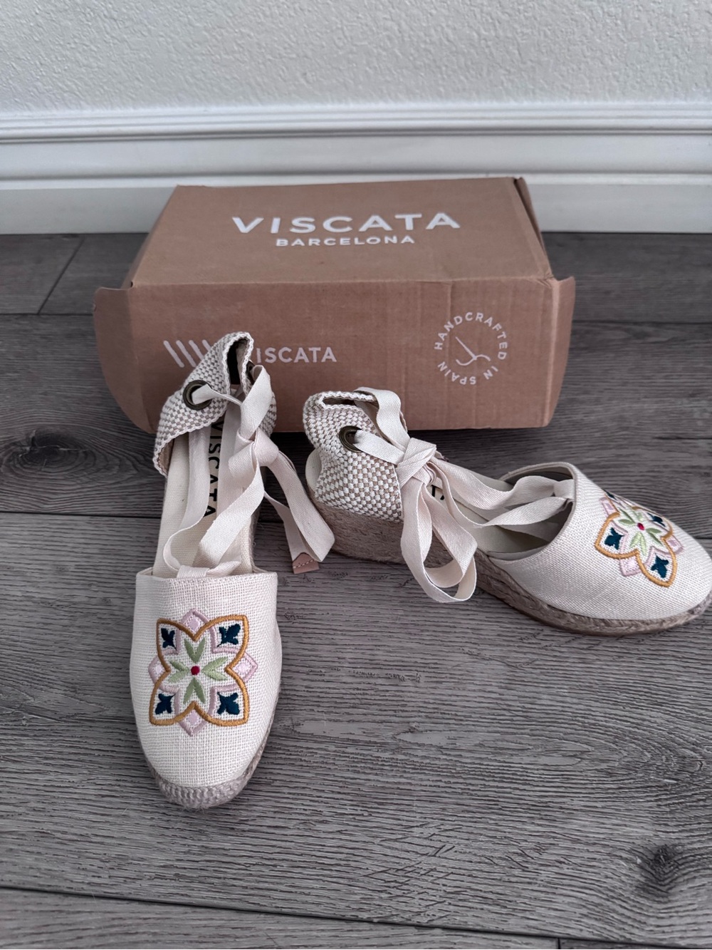 Viscata Barcelona Women's Cream Embroidered Espadrilles.